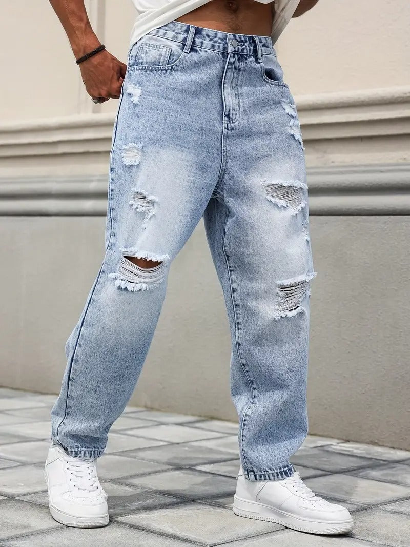 Acid Wash Distressed Baggy Jeans