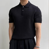 Ribbed Knit Polo Shirt